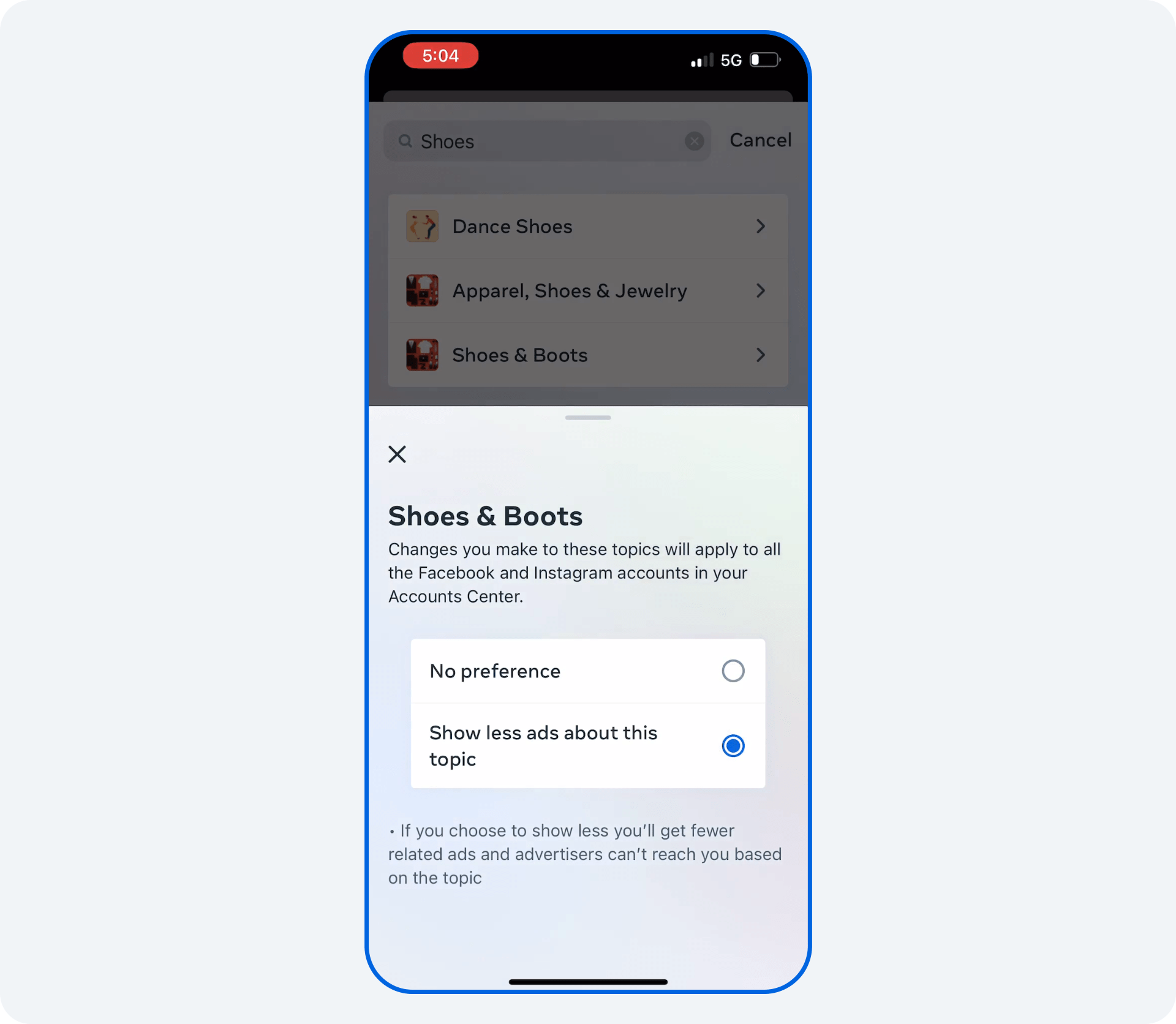 Product mock of Ads Topics Controls